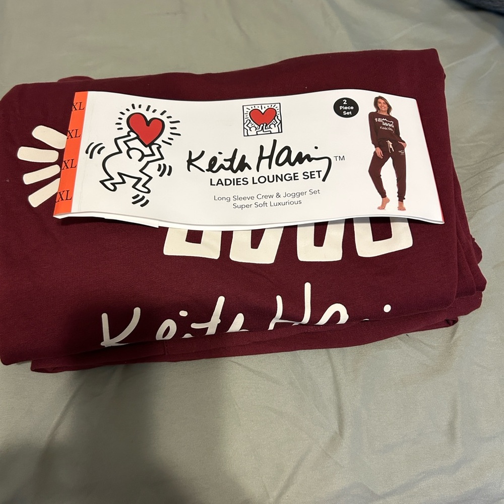 Keith Haring Burgundy Pajama Top and Bottom